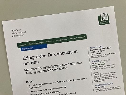 Erfolgreiche Dokumentation am Bau Ausschreibung BWI-Bau-Seminar Erfolgreiche Dokumentation