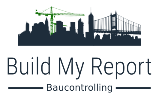 Die Skyline mit zwei Baukranen symbolisert das Software-Tool zum Baucontolling - Build My Report.
