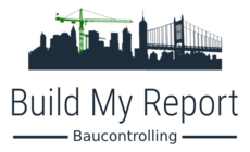 Die Skyline mit zwei Baukranen symbolisert das Software-Tool zum Baucontolling - Build My Report.